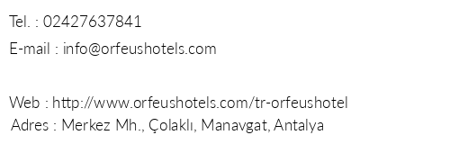 Orfeus Hotel telefon numaralar, faks, e-mail, posta adresi ve iletiim bilgileri